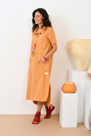 Orange high-top leather flip-flops