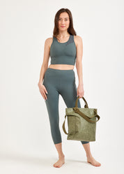 Dark green mesh training top with diagonal cuts