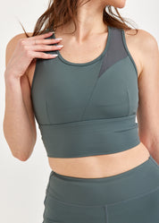 Dark green mesh training top with diagonal cuts