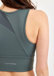 Dark green mesh training top with diagonal cuts
