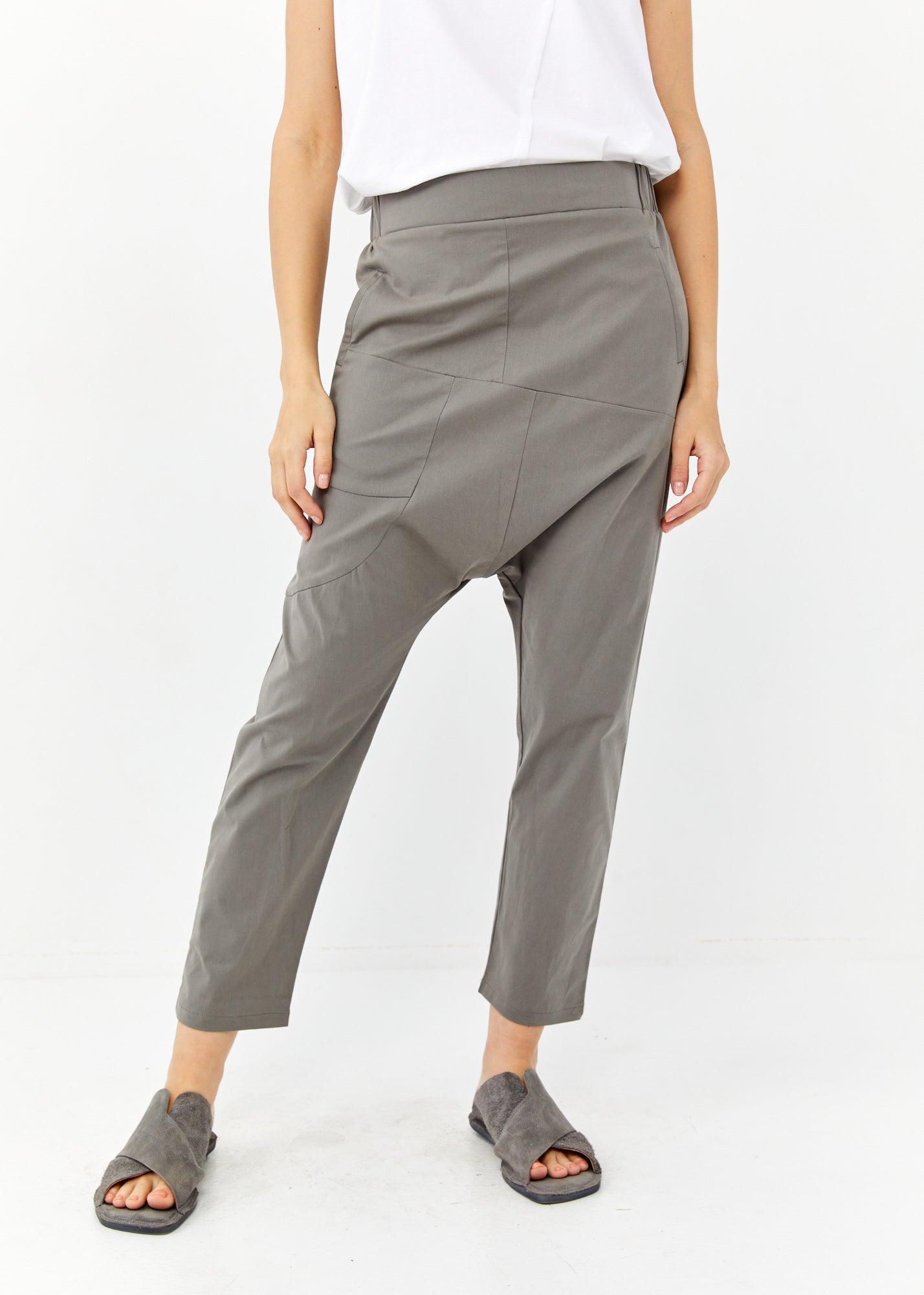 מכנסיים בוי חתכים אלכסוניים כפתור ורוכסן אפור