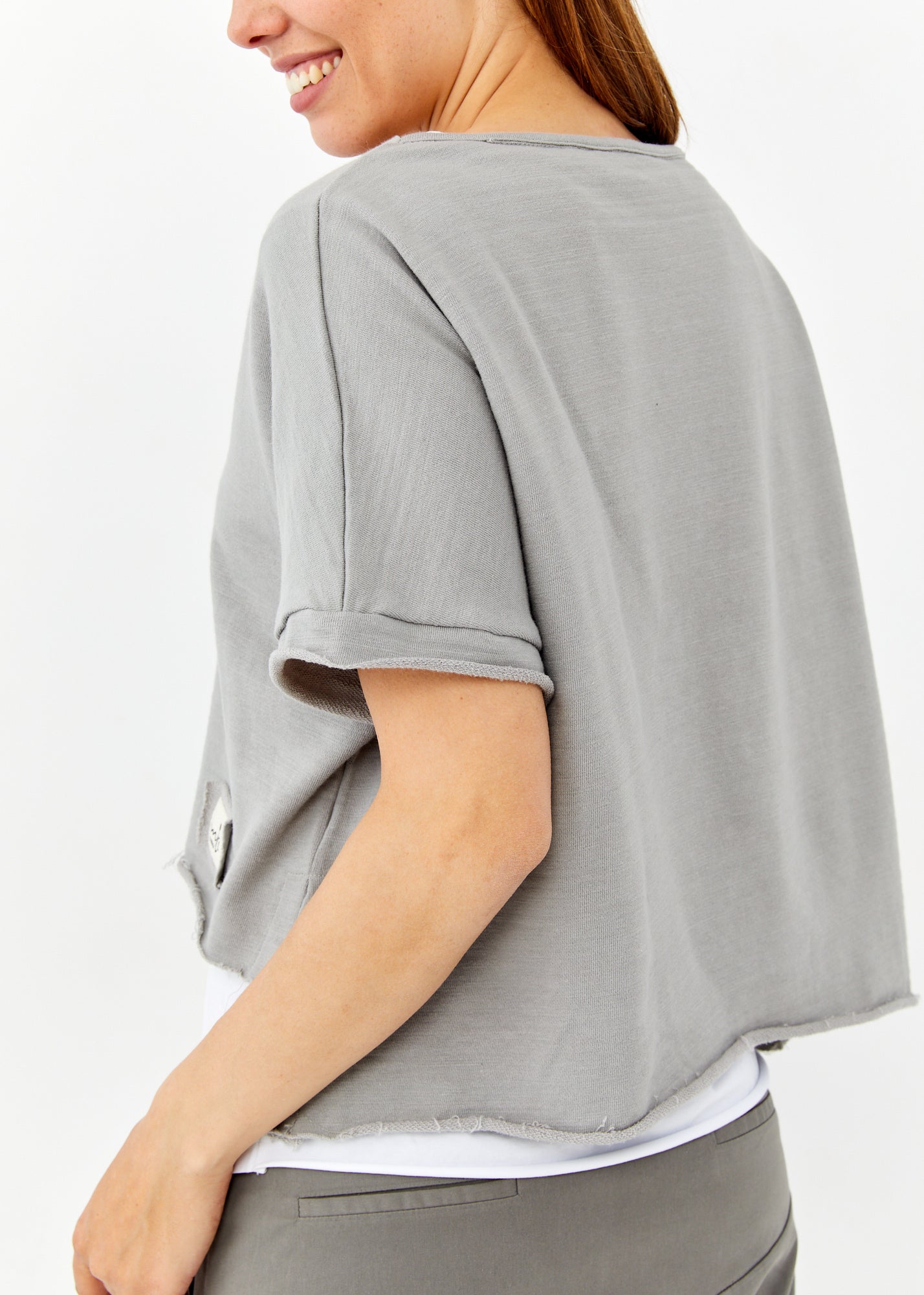 Gray v-neck cropped shirt