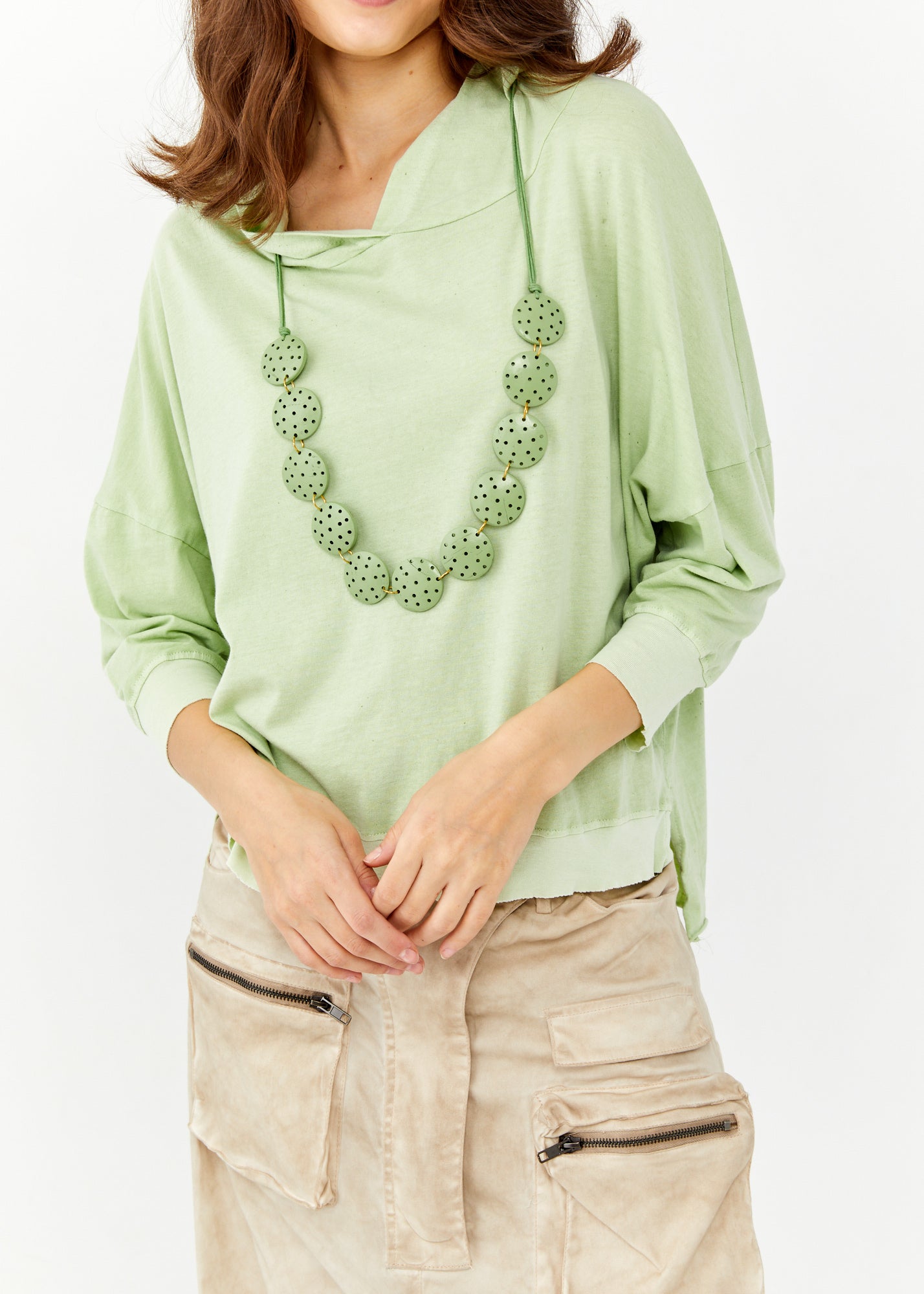 Shirt with a hooded combination light green and wash