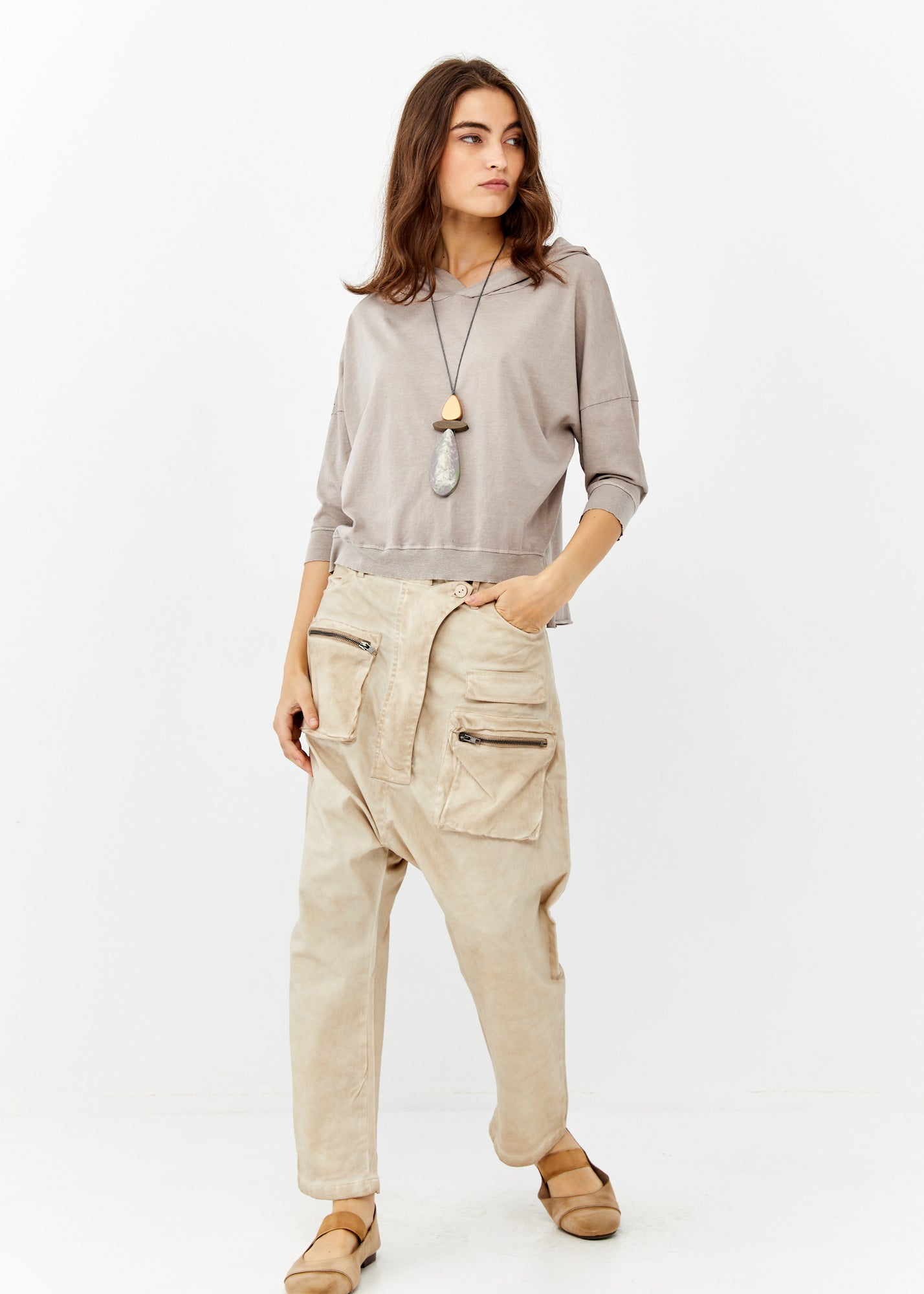 Shirt with a hooded combination light gray and wash