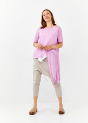 Purple long side asymmetric short sleeve shirt