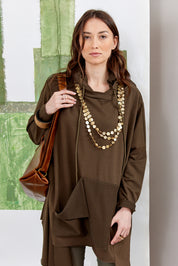 Handmade necklace rows of dark green round shells