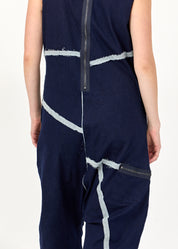 Denim-like overall with blue wash zippers