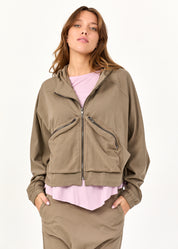 סווטשירט עטלף עם רוכסנים חום