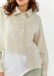 Linen button-up with beige hanging pocket