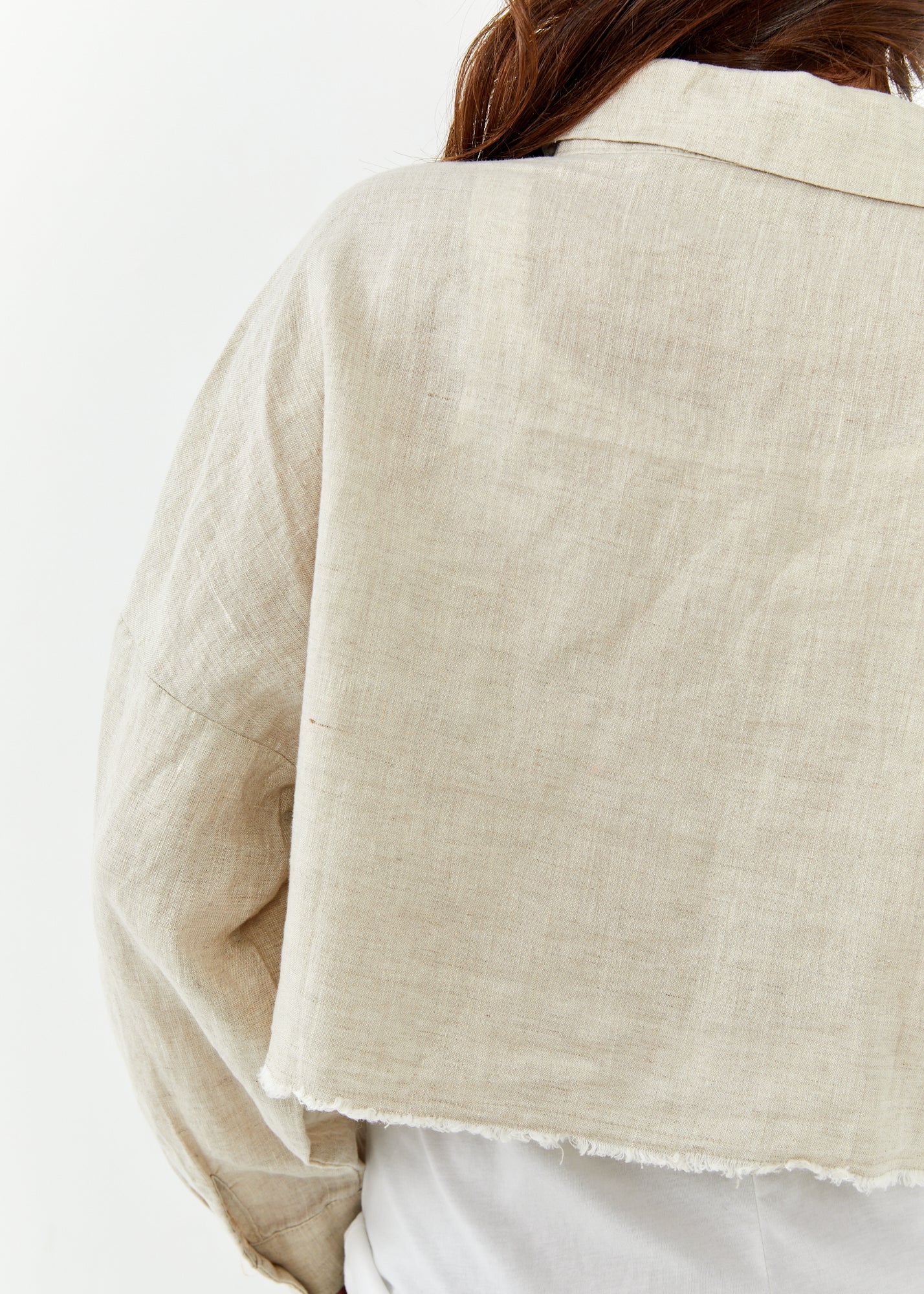 Linen button-up with beige hanging pocket
