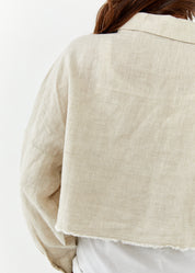 Linen button-up with beige hanging pocket