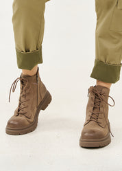 מגפוני עור עם שרוכים ורוכסן חום