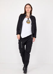 ג'קט אסימטרי רוכסן ארוך שחור