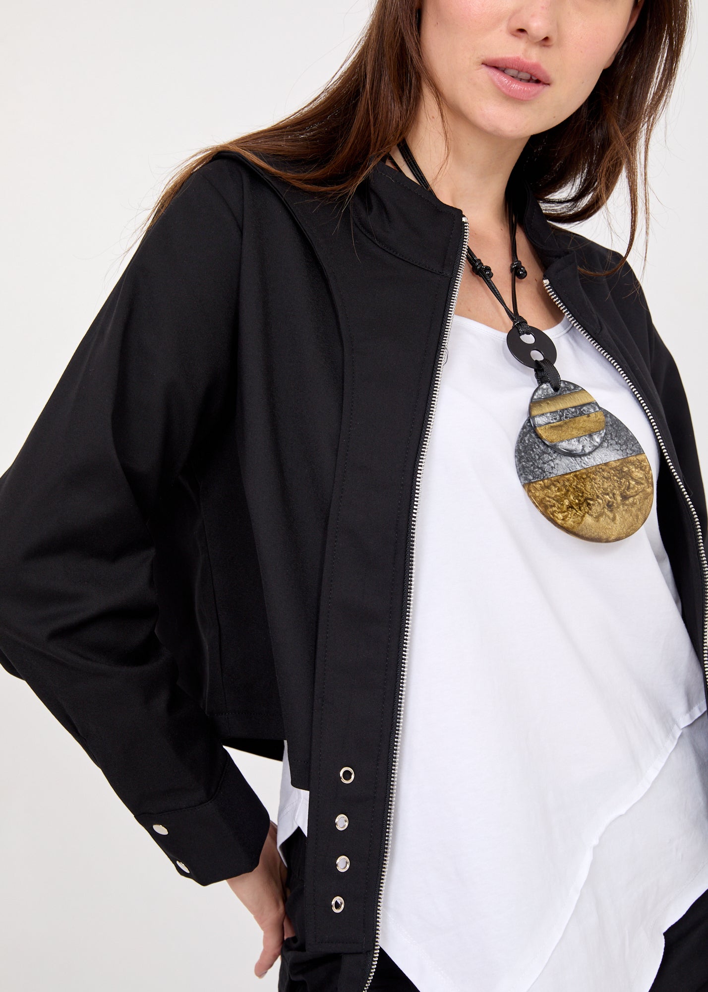 ג'קט אסימטרי רוכסן ארוך שחור