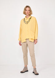 חולצה מכופתרת שרוול ארוך כיסים בולטים צהוב