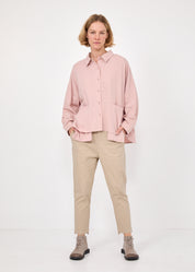 חולצה מכופתרת שרוול ארוך כיסים בולטים ורוד
