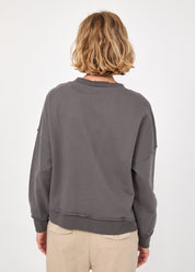 סווטשירט פוטר אסימטרי שילוב ריב אפור כהה