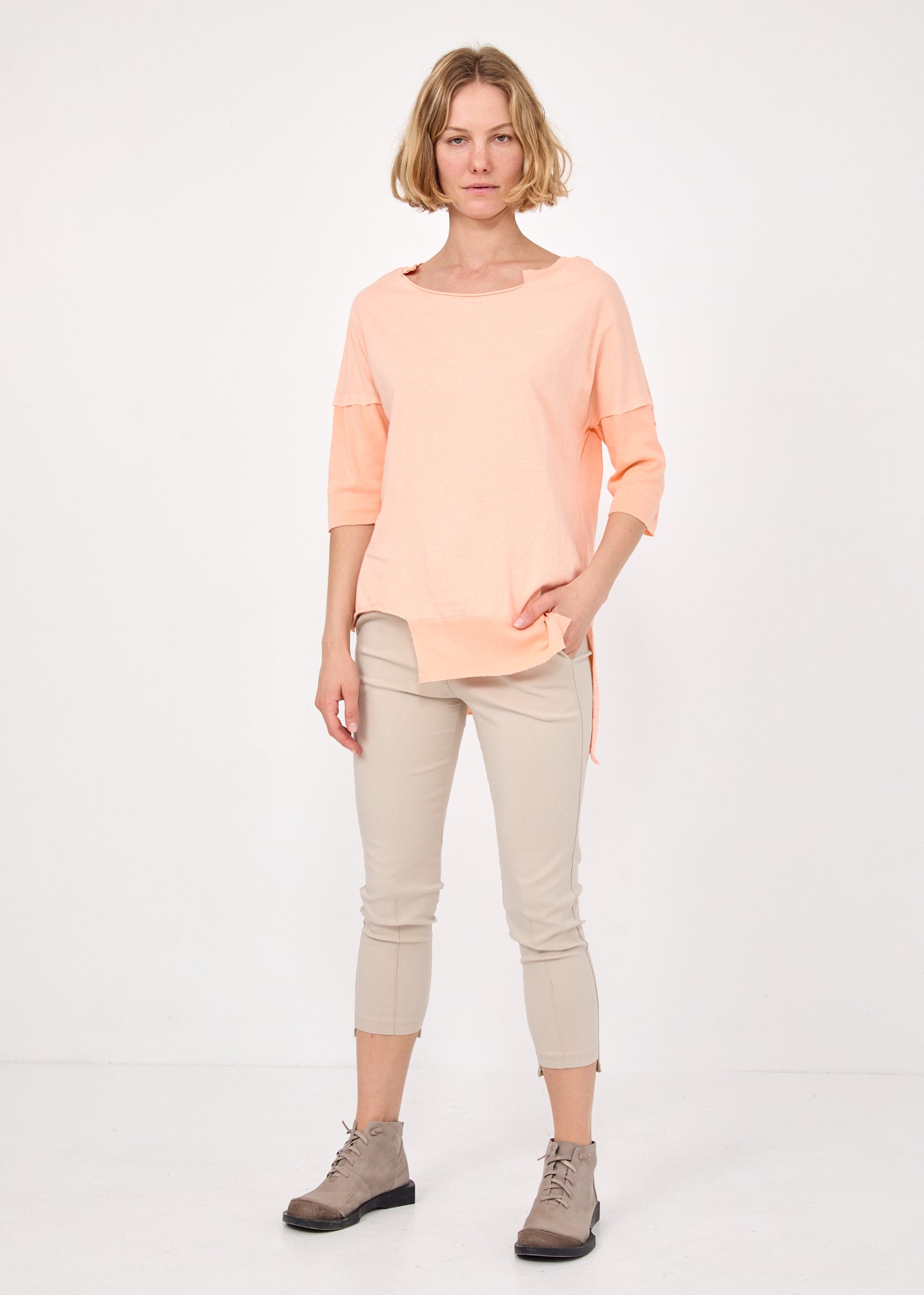 חולצה קצרה שילוב ריב צביעת ווש כתום