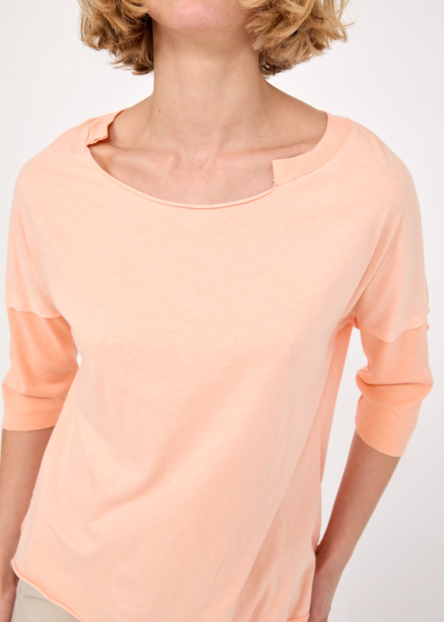 חולצה קצרה שילוב ריב צביעת ווש כתום