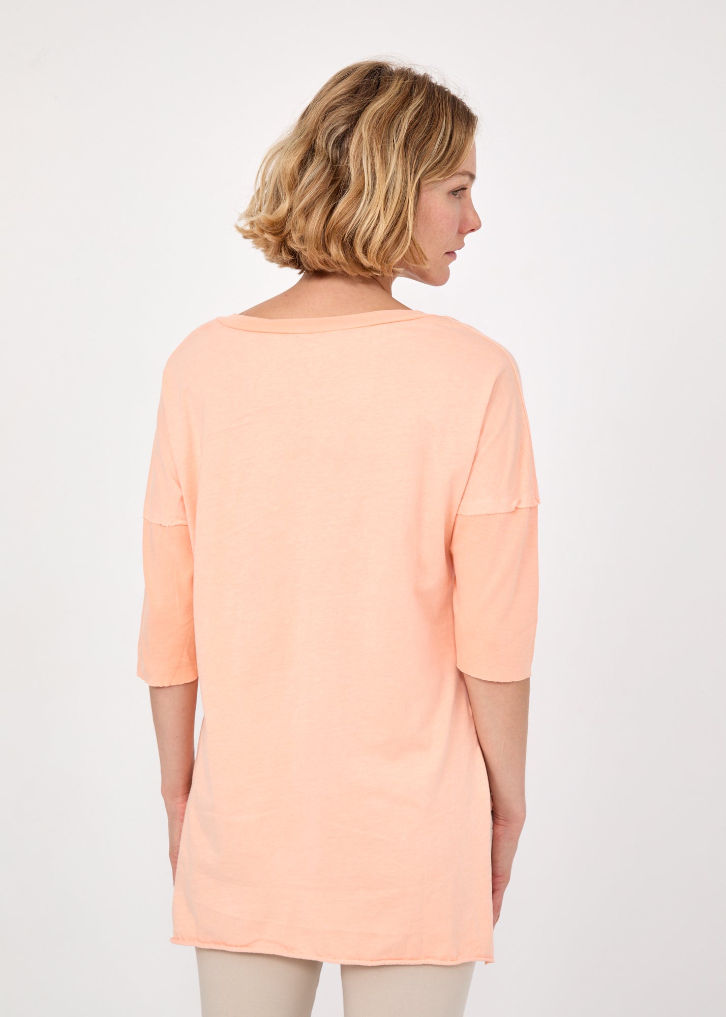 חולצה קצרה שילוב ריב צביעת ווש כתום