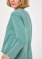 חולצה צווארון וי שילוב ריב ירוק כהה ווש