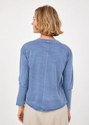 חולצה צווארון וי שילוב ריב כחול כהה ווש