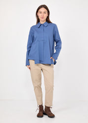 חולצה עם חצי כפתרה כיס וקפל כחול