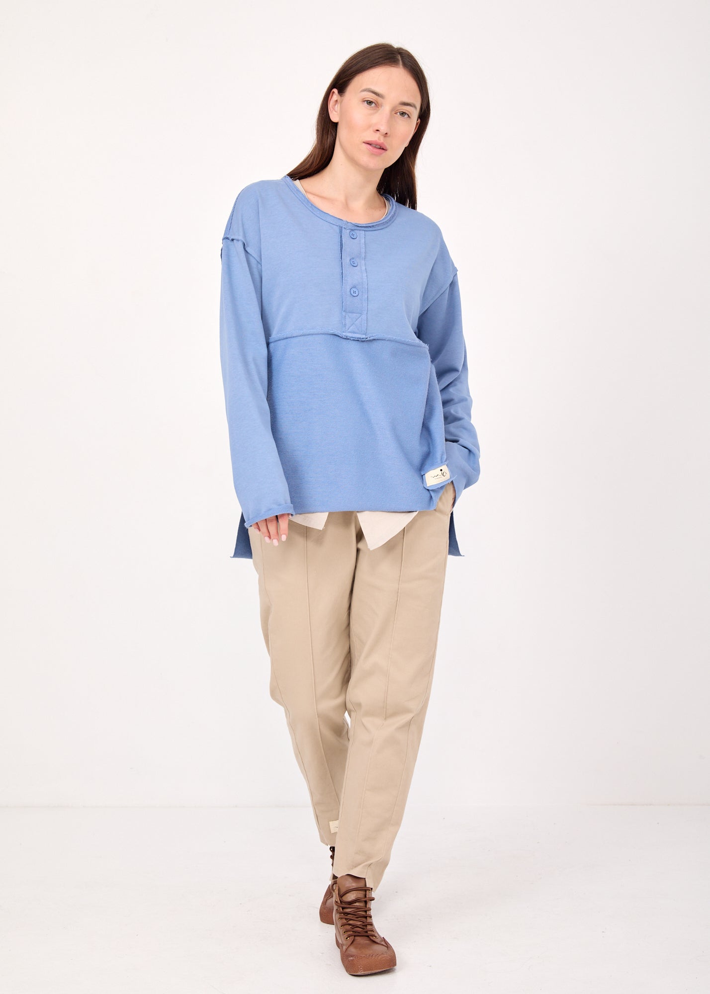 סווטשירט חצי כפתרה שילוב הפוך כחול