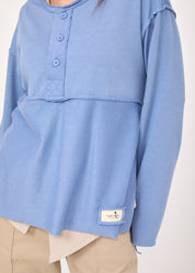 סווטשירט חצי כפתרה שילוב הפוך כחול
