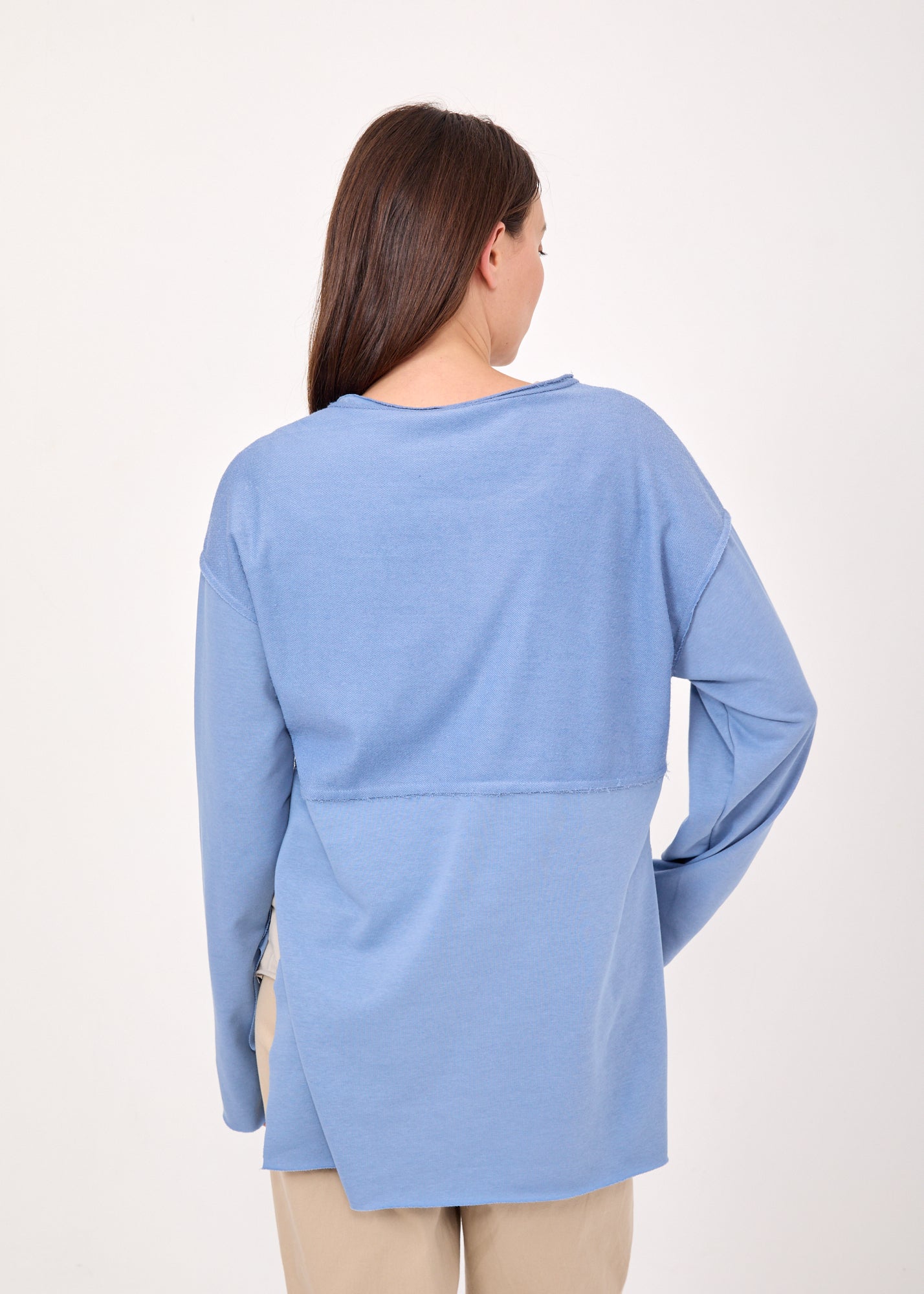 סווטשירט חצי כפתרה שילוב הפוך כחול