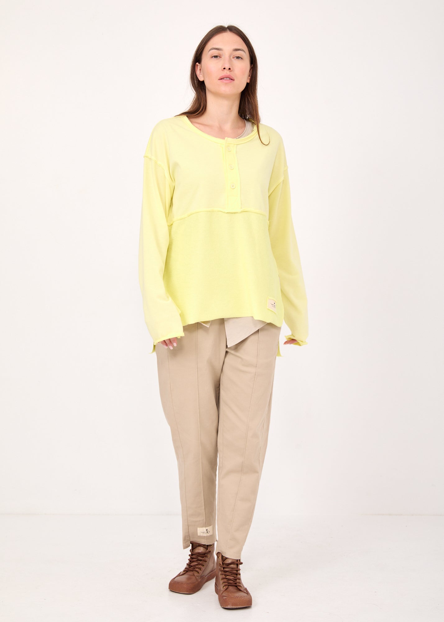 סווטשירט חצי כפתרה שילוב הפוך צהוב