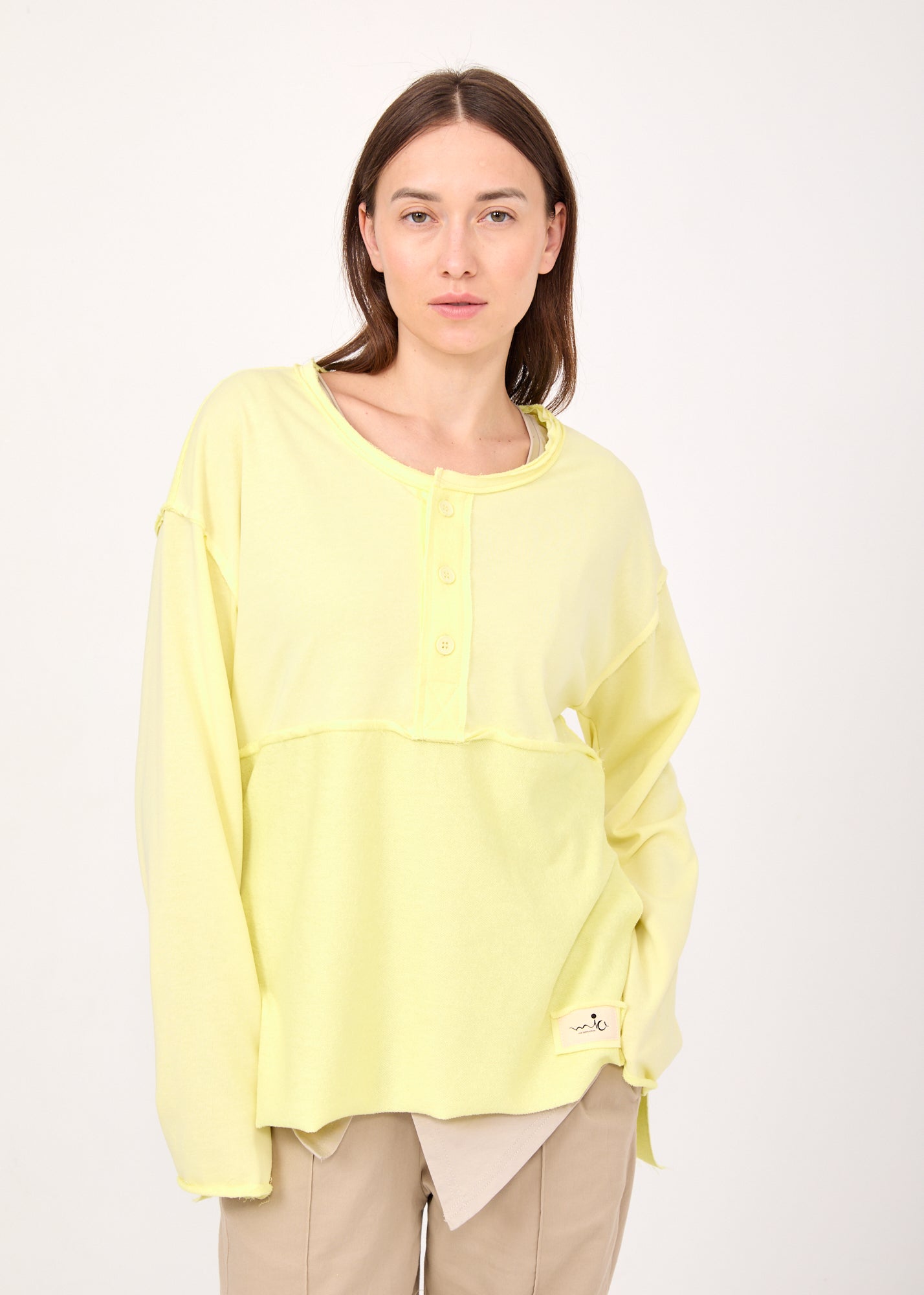 סווטשירט חצי כפתרה שילוב הפוך צהוב