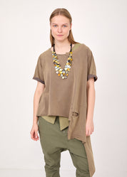 טוניקה שילוב ריב כיס אסימטרי חום