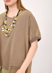 טוניקה שילוב ריב כיס אסימטרי חום