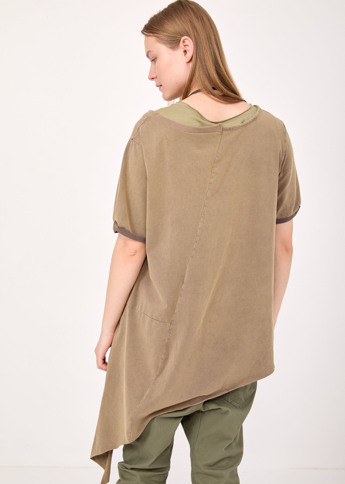 טוניקה שילוב ריב כיס אסימטרי חום