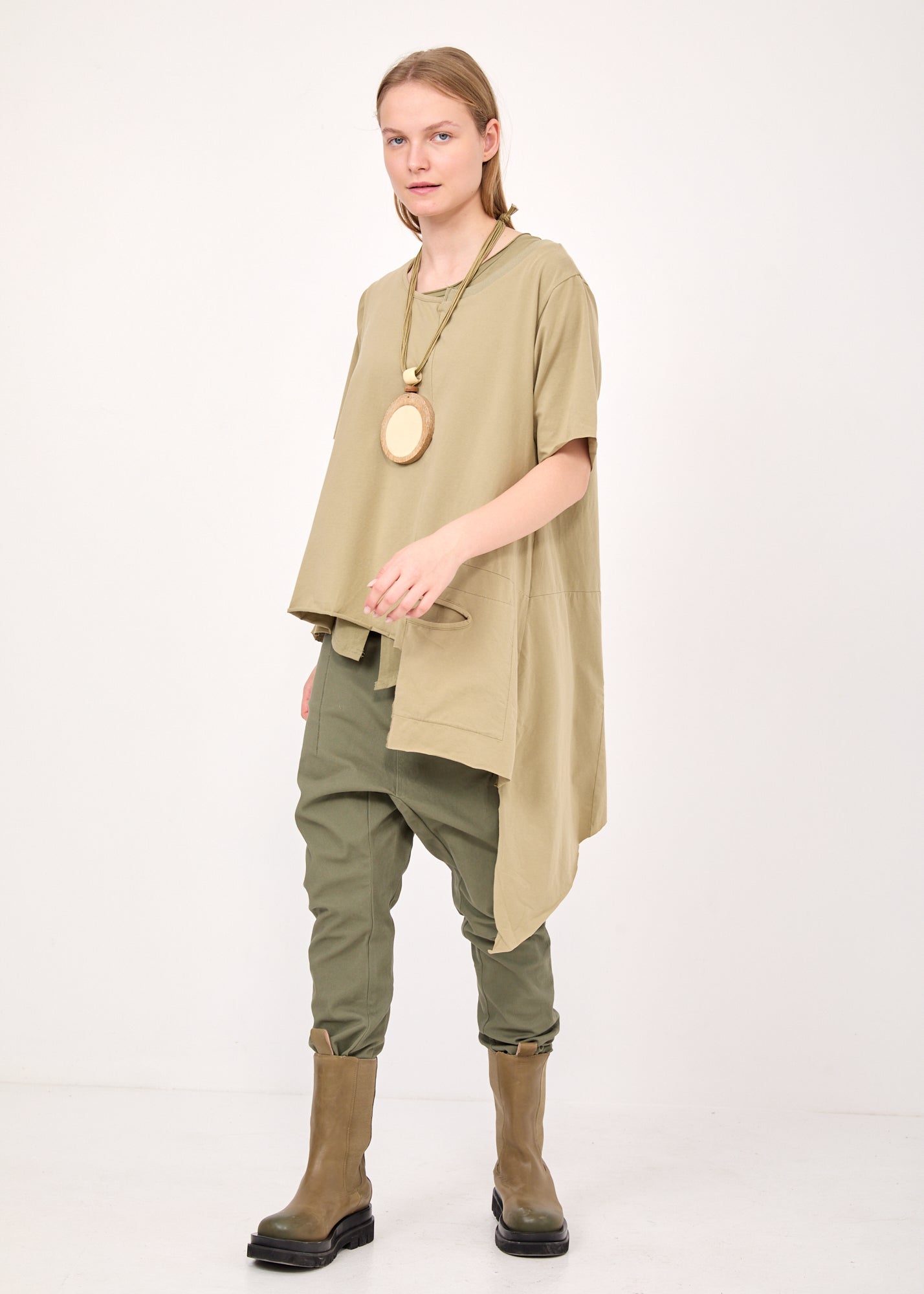 טוניקה שילוב ריב כיס אסימטרי ירוק