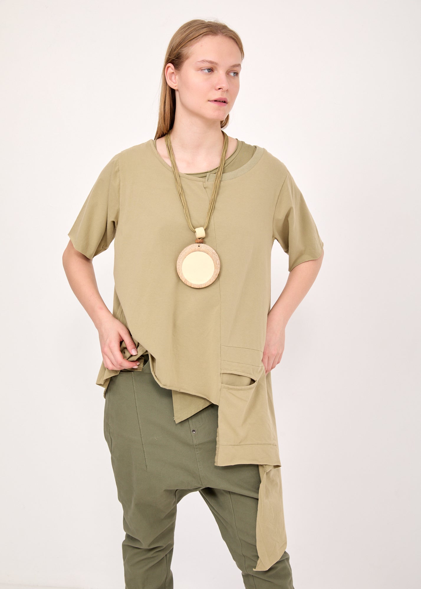 טוניקה שילוב ריב כיס אסימטרי ירוק