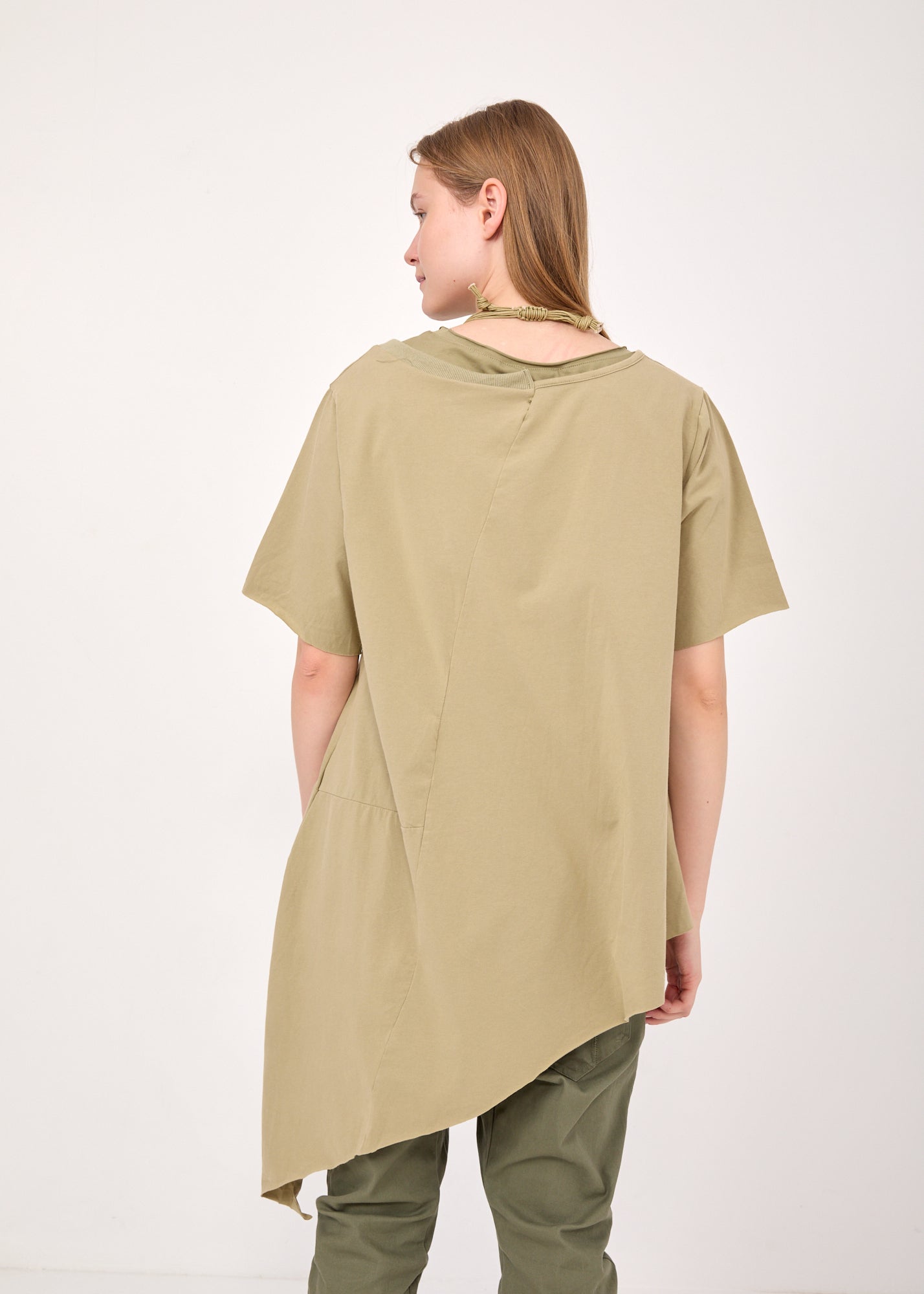 טוניקה שילוב ריב כיס אסימטרי ירוק