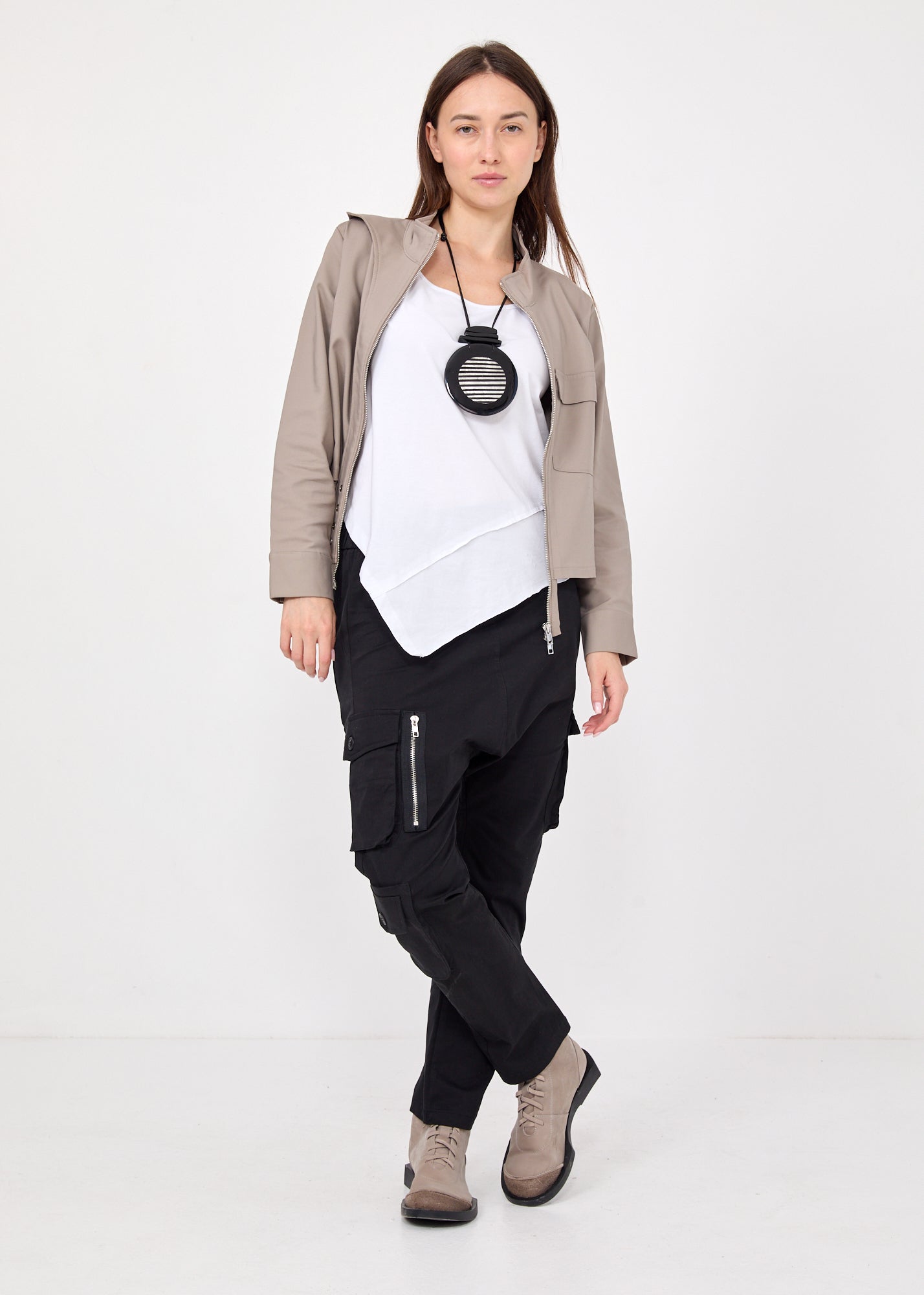 גקט אסימטרי רוכסן ארוך אפור