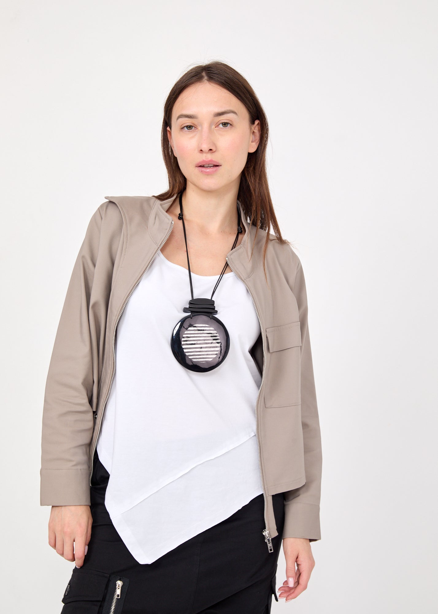 גקט אסימטרי רוכסן ארוך אפור