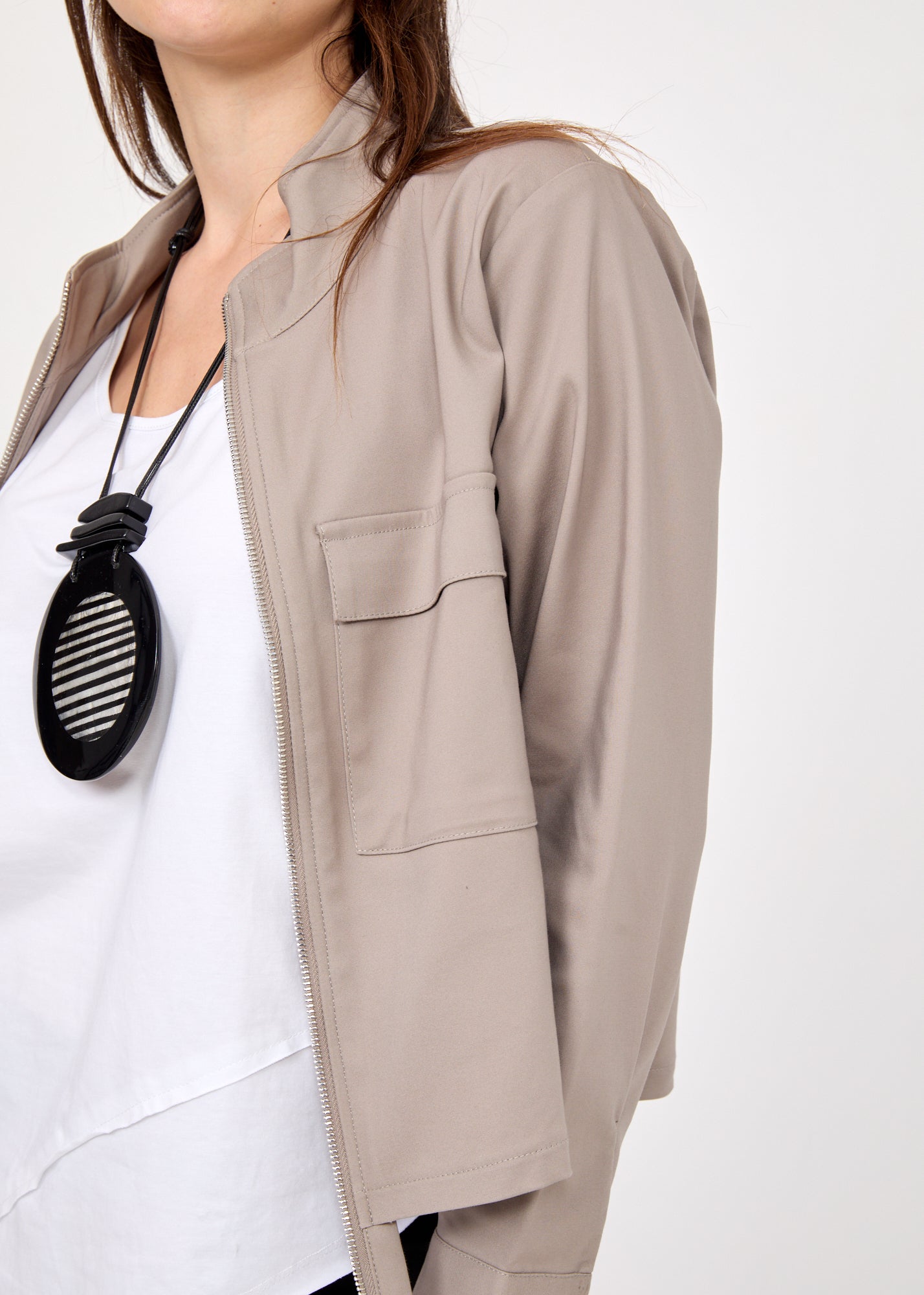 גקט אסימטרי רוכסן ארוך אפור