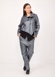 גקט דמוי עור רוכסנים כסף