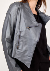 גקט דמוי עור רוכסנים כסף