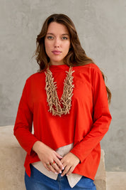 Green handmade knotted cotton thread necklace