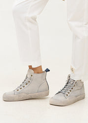 נעלי עור גבוהות עם שרוכים שילוב צבע סטון