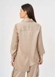 חולצה מכופתרת סאטן שרוולים פתוחים חום