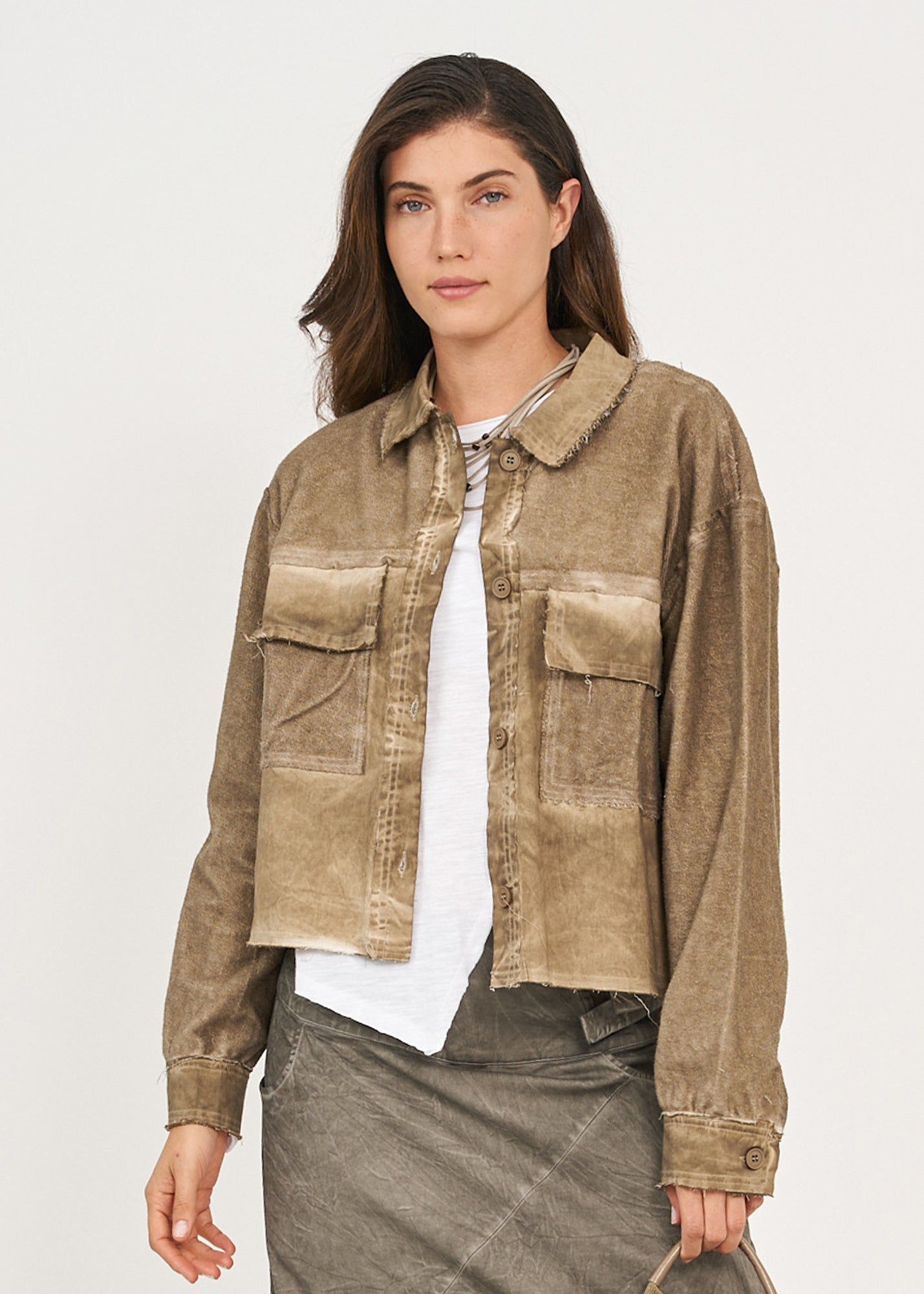 ג'קט חולצה בצביעת ווש חום