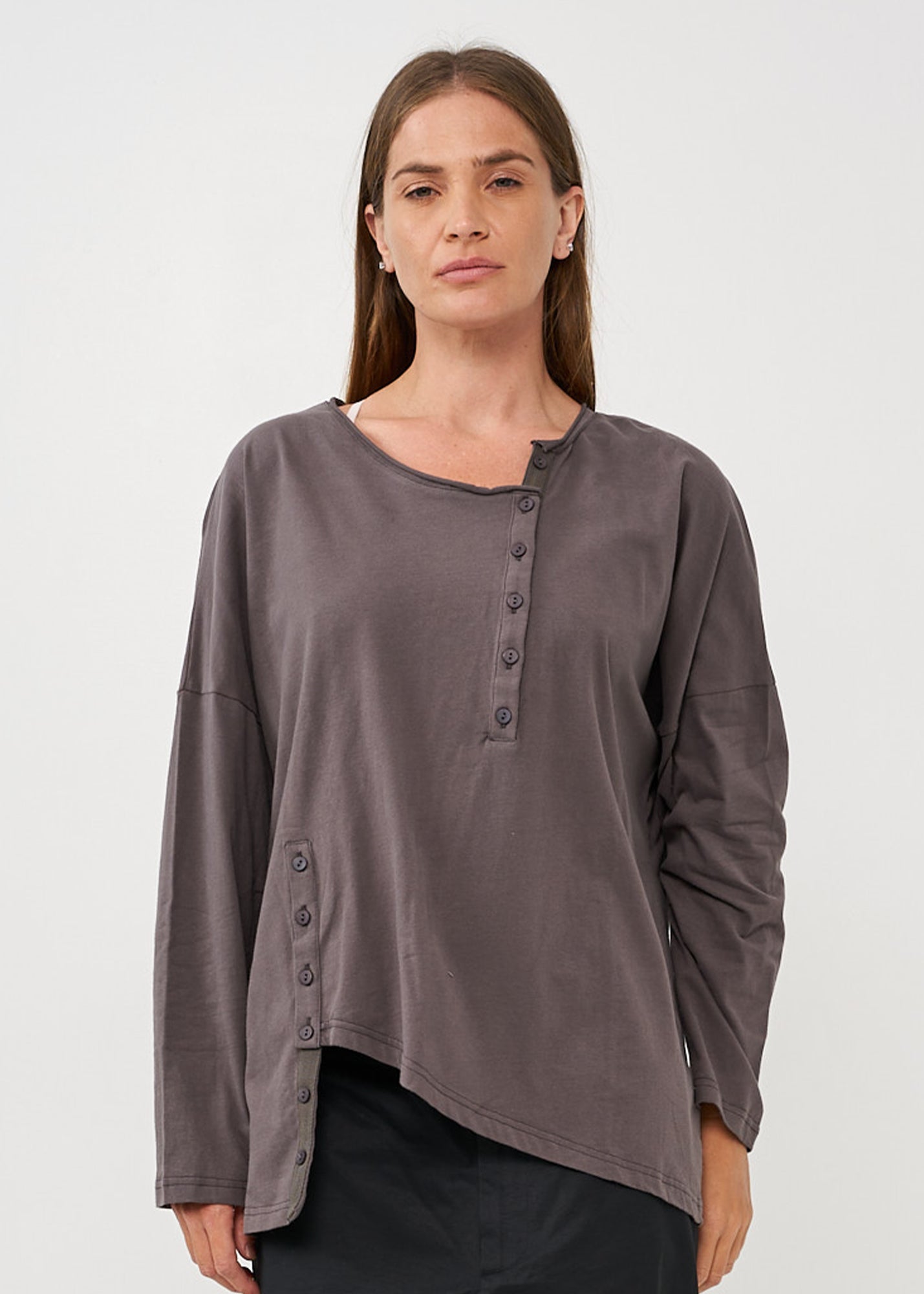 חולצה שרוול ארוך שתי כפתרות חום