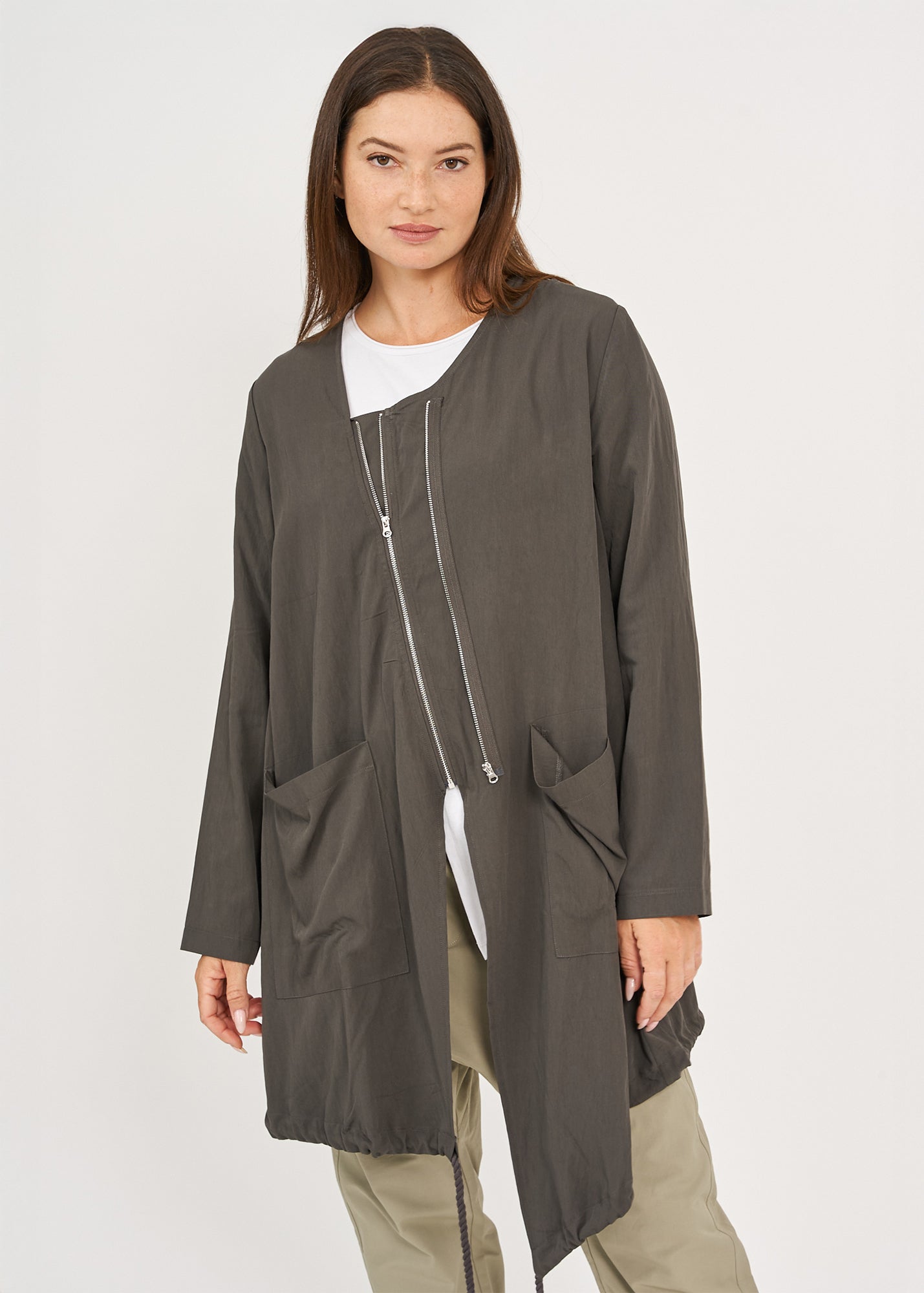 עליונית שרוול ארוך שני רוכסנים אפור כהה