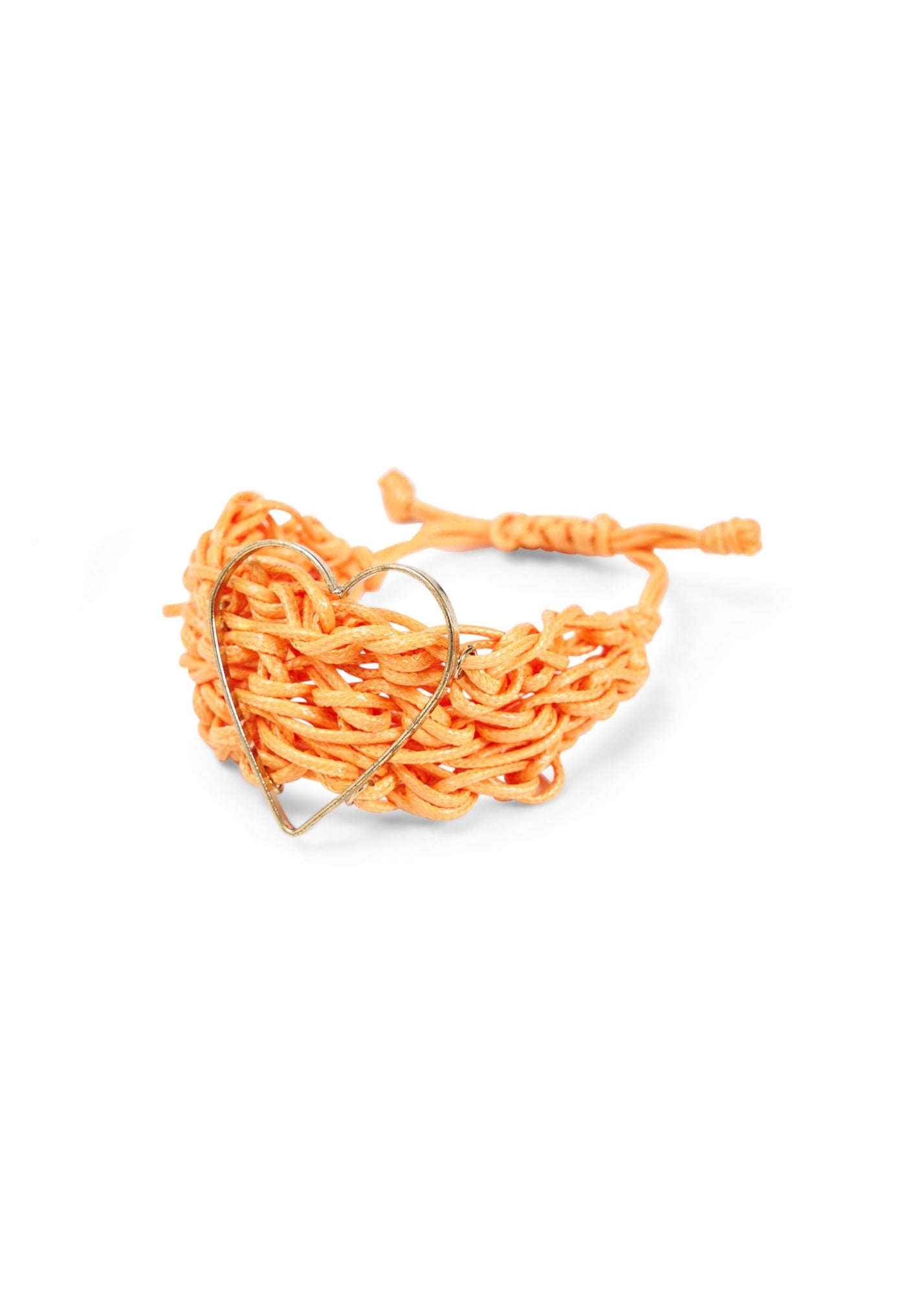Handmade braided cord heart bracelet orange wash